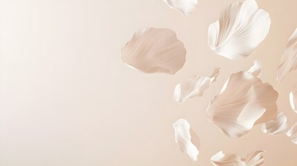 Digital illustration of floating, abstract flower petals against a neutral beige background.