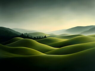 Serene rolling hills in a tranquil pastoral landscape
