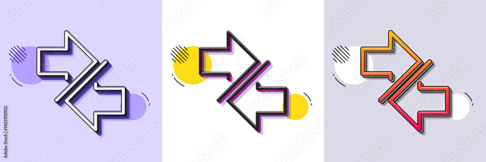 Poster synchronize arrows line icon. halftone dotted pattern. gradient icon with grain shadow. communicatio