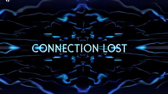 Connection lost word glows on glitchy electric blue background warning of digital disconnection loss error break communication disruption issue