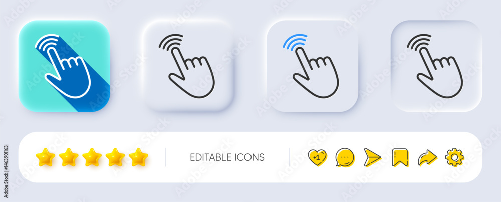 Poster hand cursor line icon. neumorphic, flat shadow, 3d buttons. click action sign. finger pointer symbol