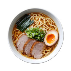 Delicious Ramen Noodles in Broth on White Background