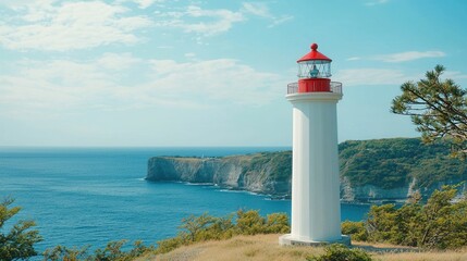 Fototapeta premium Coastal Lighthouse Ocean View Cliffside Beacon