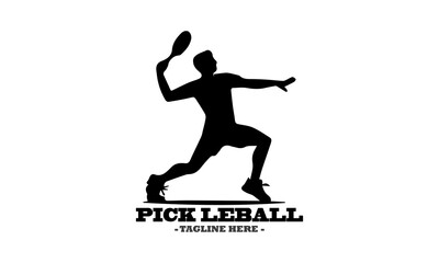 pickleball logo vector graphic and vector silhouette of a pickleball player serving with white background