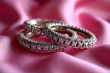 Fototapeta premium macro shot of crystal-embellished hair ties on a luxury satin surface, vivid yet soft lighting