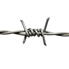 Close up of barbed wire fence detail, macro shot isolated on white background