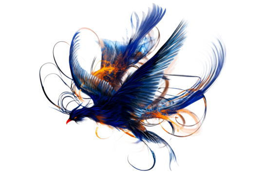 Elegant avian creature with striking blue plumage, cut out transparent
