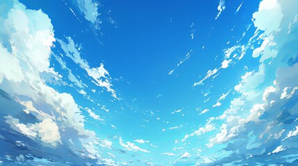 Obraz premium Expansive blue sky with wispy clouds, a panoramic view of serenity and freedom.