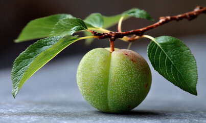 Unripe plum textured skin dangling