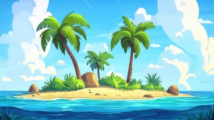 Naklejka premium Tropical Island Paradise Palm Trees Ocean and Sky