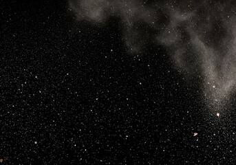 Obraz premium Floating White Dust Particles Against a Solid Black Background