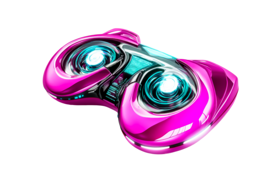 Pink futuristic VR goggles, augmented reality, cut out transparent