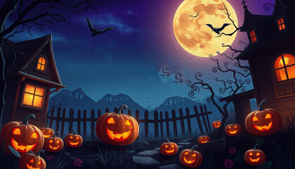 Oil Painting. Pattern for printing on wall decorations . Halloween theme.