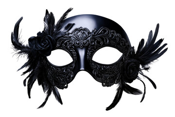 Ornate masquerade mask with feathers and roses, cut out transparent