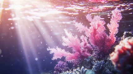 Underwater Scene Sunbeams Illuminate Vibrant Coral Reef
