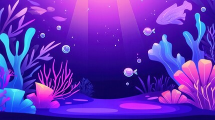 Underwater Scene Vibrant Coral Reef with Fish and Bubbles