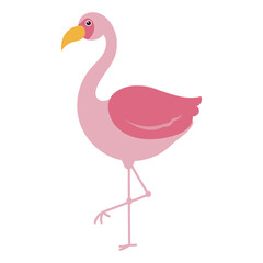 Pink flamingo gracefully stands on one leg. Colorful and serene composition suits nature themed designs, travel brochures, and tropical themed products