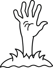 Zombie Hand Rising from Grave Spooky Line Art Illustration