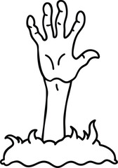 Zombie Hand Rising from the Ground Spooky Line Art Illustration