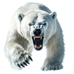 Polar bear charging, Arctic wilderness, snow background, wildlife