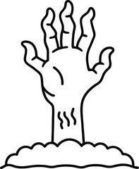 Zombie Hand Rising from the Ground Spooky Line Art Illustration