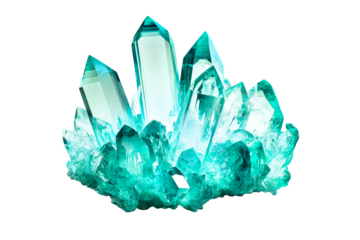 Quartz crystal cluster, mineral specimen, gemstone, cut out transparent