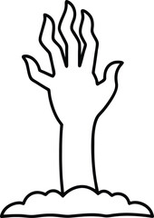 Zombie Hand Rising from the Ground Spooky Line Art Illustration