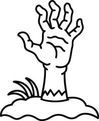 Zombie Hand Rising from the Ground Spooky Line Art Illustration
