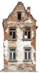 Fototapeta premium Derelict Brick Building Facade with Broken Windows