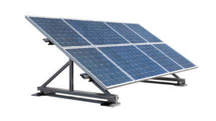 A solar panel on a tilt stand, isolated on Transparent background