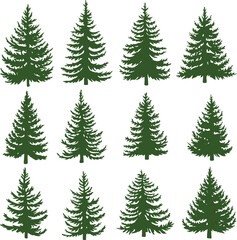 Fototapeta premium Green Christmas trees silhouette seamless pattern