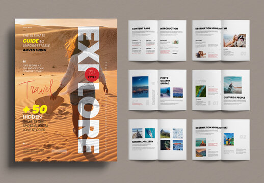 Travel Magazine Template Minimal Editorial Layout for Print