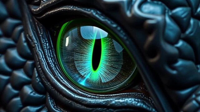Close-Up of Dragon Eye in Fantasy Art Style with Vivid Blue and Green Colors for Mythical Creature Concept