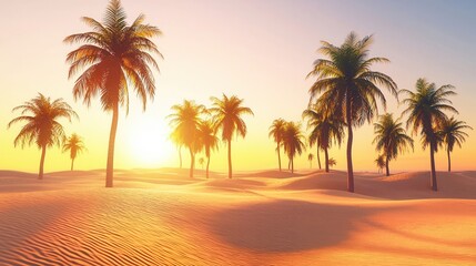 Obraz premium Sunset over Palm Trees in Sandy Desert Landscape