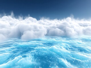 Obraz premium Serene ocean waves beneath a bright blue sky with fluffy clouds.