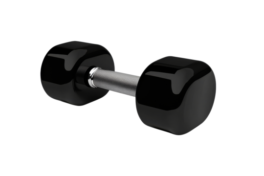 Single Black Dumbbell with Knurled Handle Weight, cut out transparent