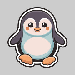 Adorable cartoon penguin character sticker with a soft color palette and cheerful expression. Perfect for kids' products, winter-themed designs, nursery decorations, and cute animal sticker collection
