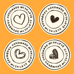 Handmade With Love Stamp Label Badge Icon Logo for Local Craft Market, Soap, Food, Jewellery, 
