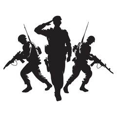 Silhouette of Soldiers in Combat Formation with Salute