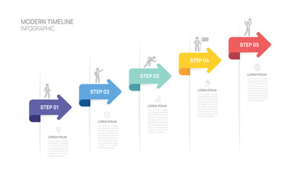 Arrow timeline infographic business 5 steps to success growth template. Vector illustration.