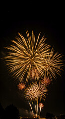 Golden Fireworks Exploding in Dark Night Sky Celebration in Summer