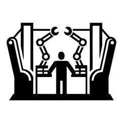 Black and white icon, logo, in line art style, showing the concepts of technological development and science. Technical laboratory.