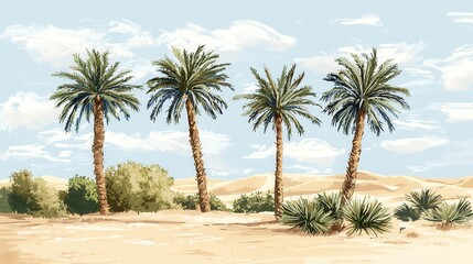 Fototapeta premium Serene Desert Oasis Palm Trees Under a Blue Sky