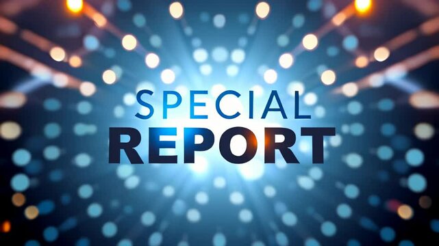 Blue background with a spotlight and a special report