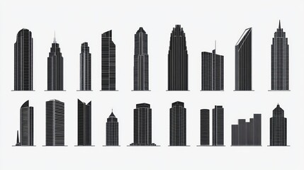 Cityscape Various skyscraper silhouettes against a light background, ideal for architectural design or urban planning presentations