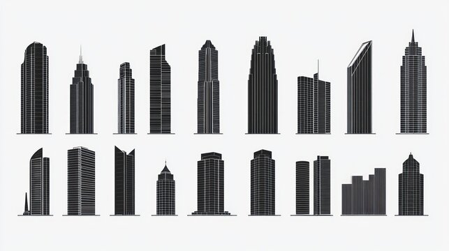 Cityscape Various skyscraper silhouettes against a light background, ideal for architectural design or urban planning presentations