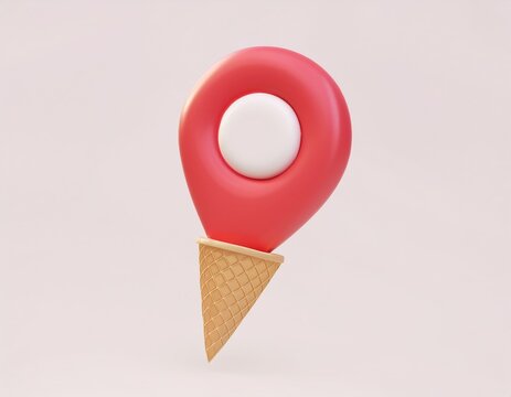 3D location pin shaped like a strawberry ice cream cone
