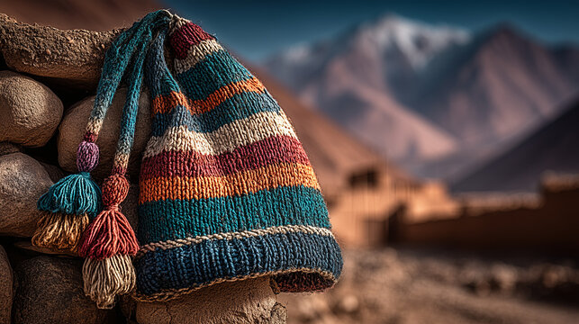 Striped Andean Chullo Hat &ndash; Inti Raymi Festival Traditional Mountain Wear