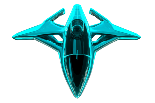 Futuristic Turquoise Spaceship Design, Isolated, cut out transparent