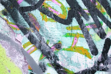 Abstract graffiti art with bold neon colors, black outlines, urban feel. Y2K, 90s style, vibrant...